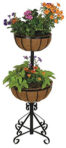 Gardman R525 Two Tier Forge Planter with Coco Liners, Black, 14″ Long x 14″ Wide x 35″ High