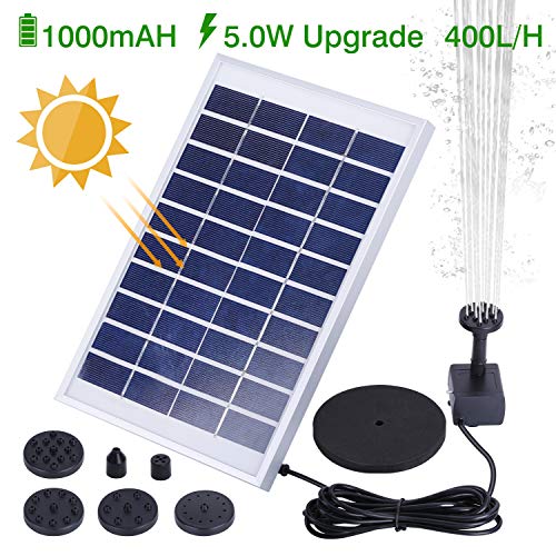HEYSTOP 5.0W Solar Fountain Pump, Solar Water Pump Floating Fountain Built-in Battery, with 8 Nozzles, for Bird Bath, Fish Tank, Pond or Garden Decoration