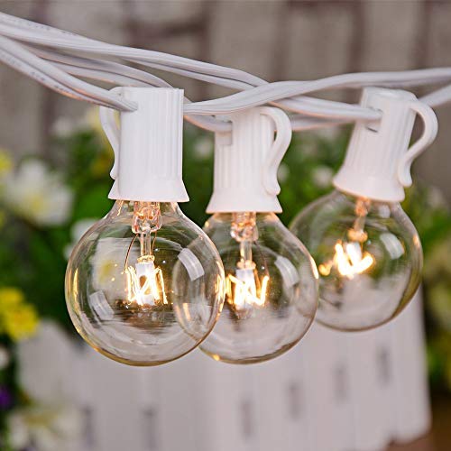 Monkeydg 50FT Outdoor String Lights G40 Clear Globe String Lights Light Bulbs with 52 Clear Bulbs -5 Watt/120 Voltage/E12 Base -White Wire