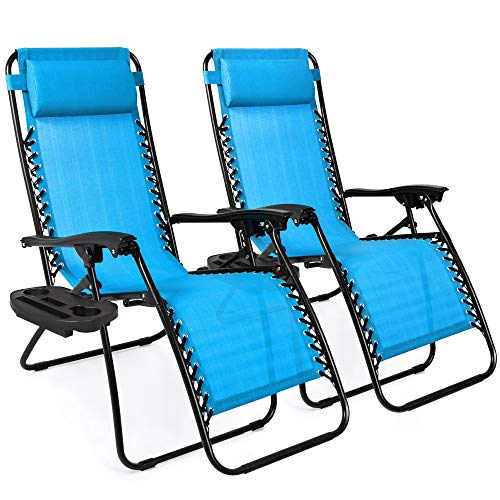 Best Choice Products Set of 2 Adjustable Zero Gravity Lounge Chair Recliners for Patio, Pool w/Cup Holders – Aqua Blue