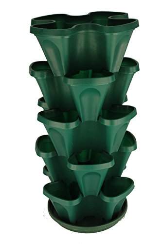 5-Tier Strawberry and Herb Garden Planter – Stackable Gardening Pots with 10 Inch Saucer (Hunter Green)