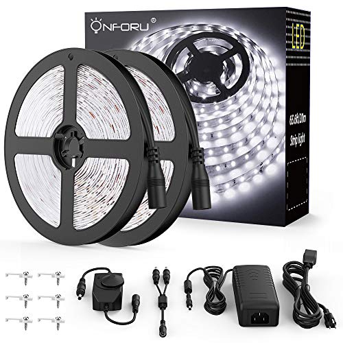 Onforu 66ft Dimmable LED Strip Lights Kit, UL Listed Power Supply, 6000K Daylight White, 20m 1200 Units 2835 LEDs, 12V LED Rope, Under Cabinet Lighting Strips with Dimmer, Non-Waterproof LED Tape