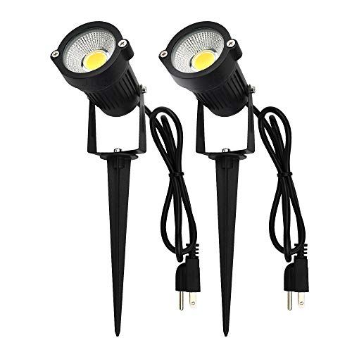 J.LUMI GSS60052 LED Spotlight 5W, 120V AC, 3000K Warm White, Outdoor Use, Metal Ground Stake, Garden Light, Outdoor Spotlight, UL Listed 3-ft Cord with Plug (Pack of 2)