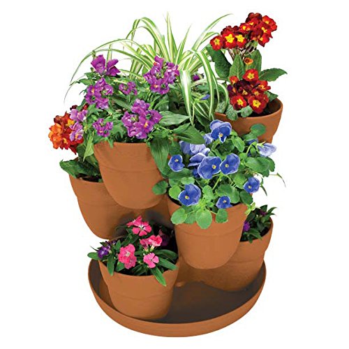 EMSCO Bloomers Stackable Flower Tower Planter – Holds up to 9 Plants – Great both Indoors and Outdoors – Terra Cotta