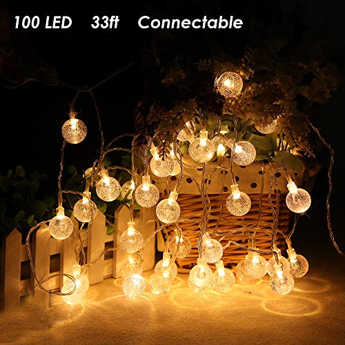 MOICO Globe String Lights, 33Ft 100 LED 8 Modes Plug in Twinkle Fairy Lights, Waterproof Decorative Lights for Outdoor, Bedroom, Patio, Garden, Christmas, Wedding, Party, Connectable (Warm White)