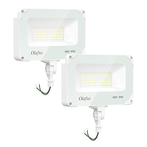 Olafus 60W 2 Pack Dusk to Dawn LED Security Lights with Photocell, 6000LM Outdoor Security Flood Light with Knuckle Mount (300W Equiv.), IP66 Waterproof 5000K Daylight Yard Light for Area Lighting