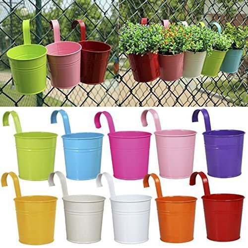 Ogima 10 Piece Metal Iron Hanging Flower Pots, Multicolor