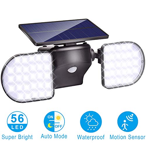 DGEMOC LED Solar Lights Outdoor, 56 LED 6000K Cool White Light Wireless Waterproof Security Solar Motion Sensor Lights for Yard Garden Garage Patio Porch