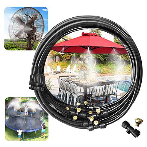 Outdoor Misting Misters Cooling System 33.3FT (10M) Misting Line + 10 Brass Mist Nozzles + a PVC Connector(3/4″)+a PVC Socket(1/2″) for Patio Fan Garden Greenhouse Misting， Trampoline for Waterpark