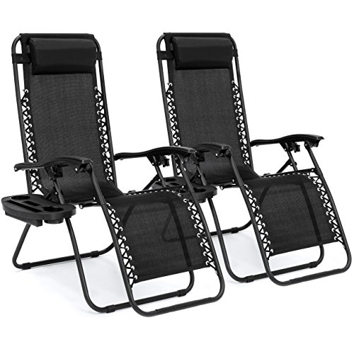 Best Choice Products Set of 2 Adjustable Zero Gravity Lounge Chair Recliners for Patio, Pool w/ Cup Holders – Black