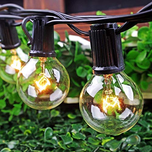 Boutique window 50FT Globe String Lights with 52 Clear Bulbs, Bulb String Lights for Indoor&Outdoor Commercial Use,-Black Wire