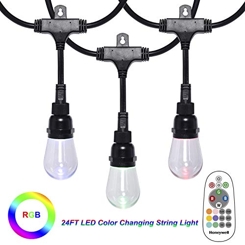 Honeywell Linkable Waterproof LED Indoor Outdoor Color Changing String Light with Remote Control, 24FT Commercial Grade Patio Lights Create Cafe Ambience in Your Residential or Commercial Setting