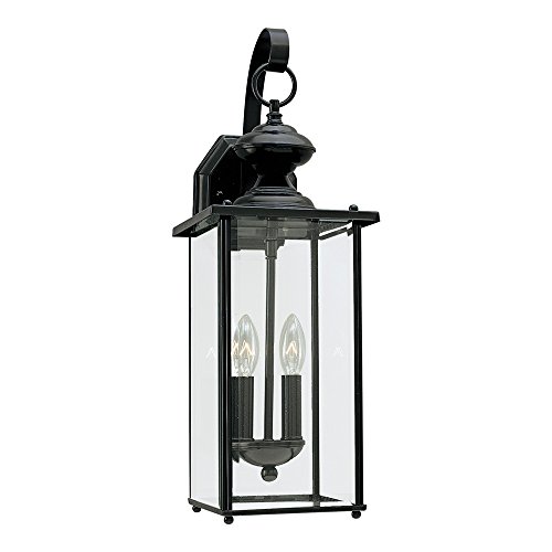 Sea Gull Lighting 8468-12 Jamestowne Two-Light Outdoor Wall Lantern with Clear Beveled Glass Panels, Black Finish