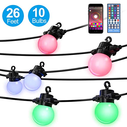 Elrigs LED String Light Color Changing(RGBW), 26 Feet with 10x G45 Bulbs, App Control, IP65 Waterproof for Indoor and Outdoor, Ambiance Light for Patio, Garden, Party, Camping, Wedding