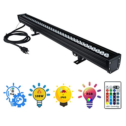 Wall Washer LED Lights, 108W RGBW Color Changing LED Strip Lights With RF Remote,120V, 3.2ft/40 “Linear RGB LED Lights Bar for Outdoor/Indoor Lighting Projects Carnival Party Stage Casinos Bar Decor