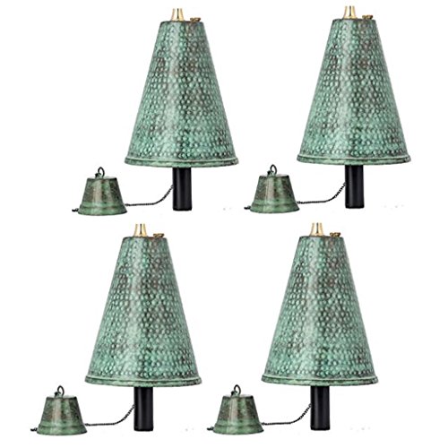 Legends Hawaiian Cone Tiki Style Torches with Poles, Set-of-4 (Hammered Patina)
