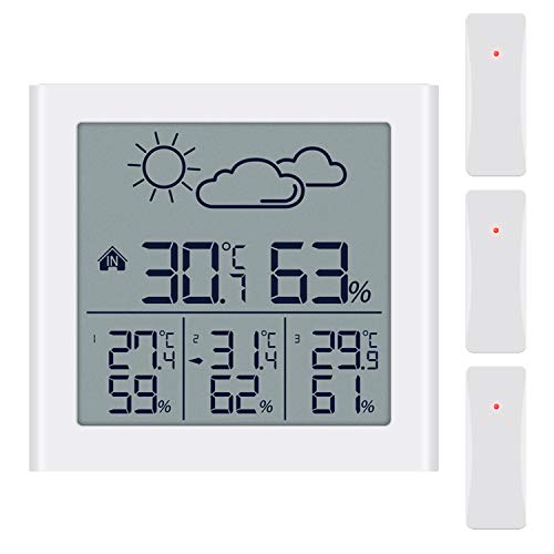 (Upgraded) Brifit Indoor Outdoor Thermometer with 3 Wireless Sensors, Weather Forecast, Humidity Gauge with LCD Backlight, Max/Min, Low Power Indicator, Wireless Thermometer for Office, Home