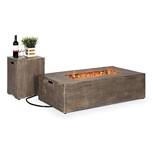 Best Choice Products 48x27in 50,000 BTU Patio Propane Fire Pit Table, Side Table Tank Storage w/Wood Finish, Pit Cover