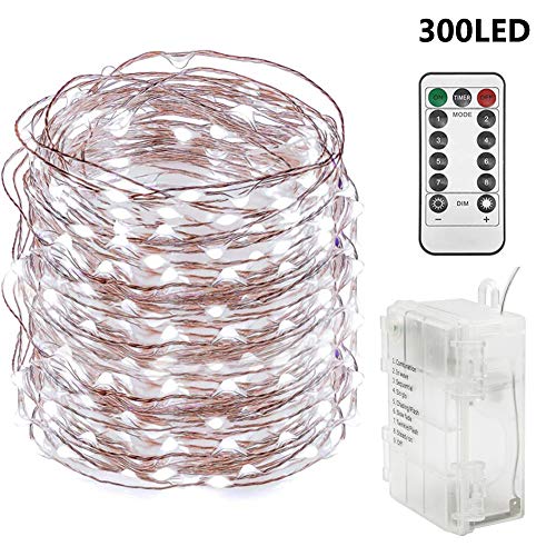 Twinkle Star 300 LED 99 FT Copper Wire String Lights Battery Operated 8 Modes with Remote, Fairy String Lights for Indoor Outdoor Home Wedding Party Decoration, White