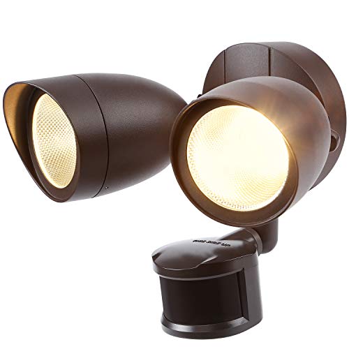 LEONLITE Dual-Head Motion-Activated LED Outdoor Security Light, Bronze Finish 120W Eqv. 1400lm, UL & Energy Star Certified Exterior Flood Light, 3000K Warm White, 5 Years Warranty