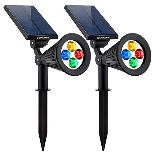 URPOWER Solar Lights 2-in-1 Solar Powered 4 LED Adjustable Spotlight Wall Light Landscape Light Bright & Dark Sensing Auto On/Off Security Night Lights for Patio Yard Stairs Pool (Changing Color) (2)