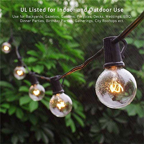 Binval 50Ft G40 Outdoor/Indoor String Lights UL Listed for Patio Decor Waterproof 50Ft with 55 Clear Bubls Outdoor String Lights for Decks Tents Bistro Backyards Parties Wedding DIY Pool Umbrellas
