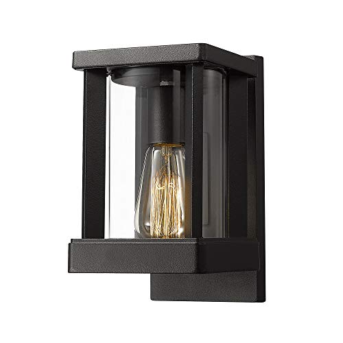 Zeyu 1-Light Outdoor Porch Lights Wall Mount, Exterior Light Wall Lantern in Black Finish with Clear Glass, 0371-WD BK