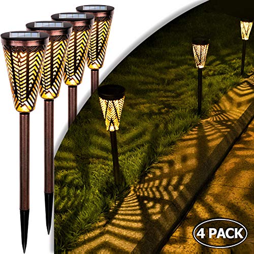 LeiDrail Garden Solar Lights Outdoor Decorative Path Light Solar Powered Stake Metal Landscape Lighting Waterproof Warm White LED for Patio Yard Pathway Lawn – 4 Pack (Bronze)