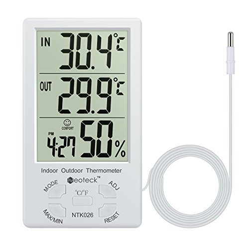 Neoteck Digital Thermometer 2 in 1 Hygrometer Temperature Meter Accuracy Temperature & Humidity with Large LCD Display 1.5m Sensor Wire Manage Air Condition for Indoor Outdoor Use