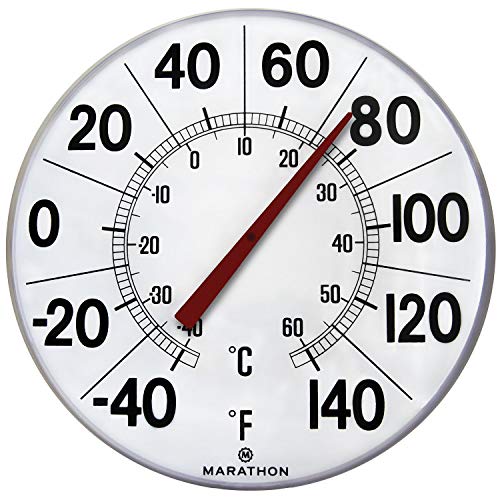 Marathon Large 12″Institutional Indoor/Outdoor Thermometer (White) – BA030002F (Renewed)