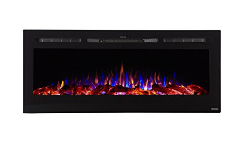 Touchstone 80004 – Sideline Electric Fireplace – 50 Inch Wide – in Wall Recessed – 5 Flame Settings – Realistic 3 Color Flame – 1500/750 Watt Heater – (Black) – Log & Crystal Hearth Options