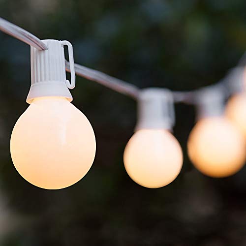 25FT Frosted White Lights G40 Globe Outdoor String Lights Patio Lights with 25 Frosted White Globe Bulbs – Hanging Garden String Lights – Vintage Patio Lights – Market Cafe String Lights – White Wire