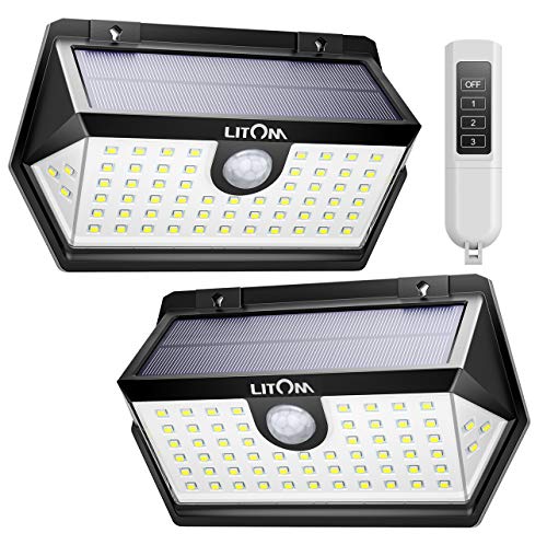 LITOM Solar Lights Outdoor with Remote Control, 3 Lighting Modes, 270°Wide Angle, IP67 Waterproof, Easy-to-Install Security Lights for Front Door, Yard, Garage, Deck, Fence-2 Pack