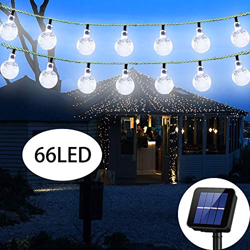 Irecey Solar String Lights Globe 38 Feet 66 Crystal Balls Waterproof LED Fairy Lights 8 Modes Outdoor Starry Lights Solar Powered String Light for Garden Yard Home Party Wedding Decoration(White)