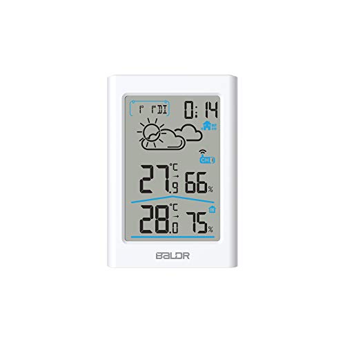 BALDR Digital Indoor Outdoor Thermometer & Hygrometer with White Backlight Wireless Weather Station Temperature Monitor Humidity Gauge Meter Battery-Operated,White