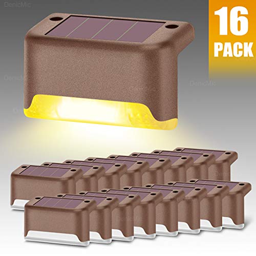 DenicMic Solar Deck Lights 16 Pack Fence Post Solar Lights for Patio Pool Stairs Step and Pathway, Weatherproof LED Deck Lights Solar Powered Outdoor Lights (Warm White)