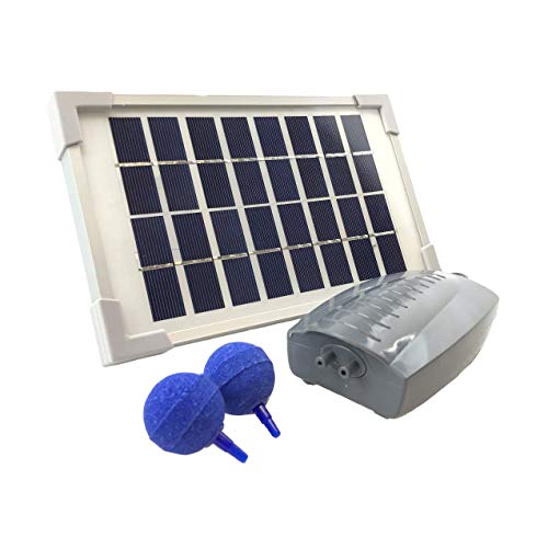 AEO Solar Powered Air Pump Kit, Two Airing Stones, 3LPM Air Pump & 2.5W Solar Panel for Fish Pond, Aquaculture, Hydroponics, Bubbleponics