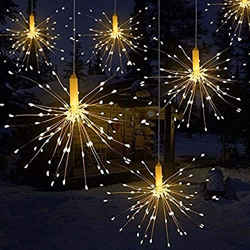 Allytech Fairy Firework Lights – Battery Operated with Remote Controller 60 Branches Silver Wire 180 LED 8 Modes Dimmable Hanging Lights Night Lights for Party Garden Indoor Outdoor-180 LED Warm