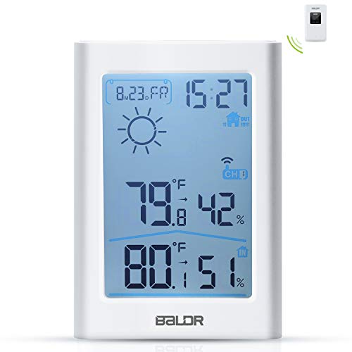 Slopehill Weather Station, Indoor Outdoor Thermometer Hygrometer with Remote Sensor, Digital Wireless Temperature and Humidity Monitor with Weather Forecast, Date/Time Display, Alarm Clock, Backlight