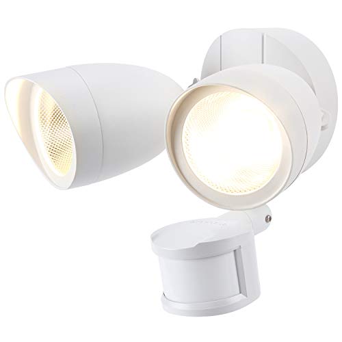 LEONLITE Dual-Head Motion-Activated LED Outdoor Security Light, White Finish 120W Eqv. 1400lm, UL & Energy Star Certified Exterior Flood Light, 3000K Warm White, 5 Years Warranty