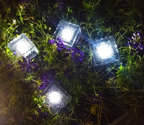 Solar Brick Lights Solar Ice Cube Light Brick Rock Lamp Frosted Glass Landscape Led Lights for Garden Path Patio Outdoor Decoration 4PCS White