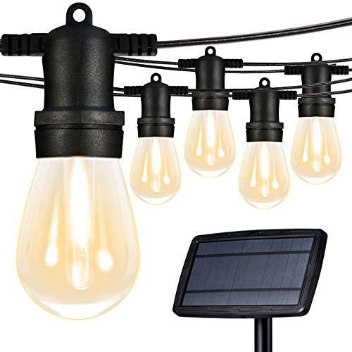 Banord 50FT Solar LED String Lights, 15 x 1W Warm White Vintage Edison Bulbs Patio Lights, Waterpoof Shockproof Party Outdoor Light String