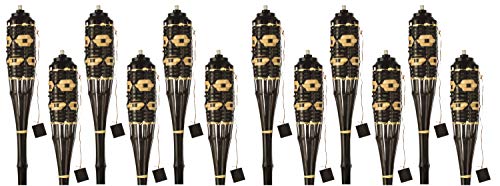 Brown/Natural Weave Bamboo Torches; Decorative Torches; Fiberglass Wicks; Extra-Large (16oz) Metal Canisters for Longer Lasting Burn; Stands 59″ Tall (12 Pack)