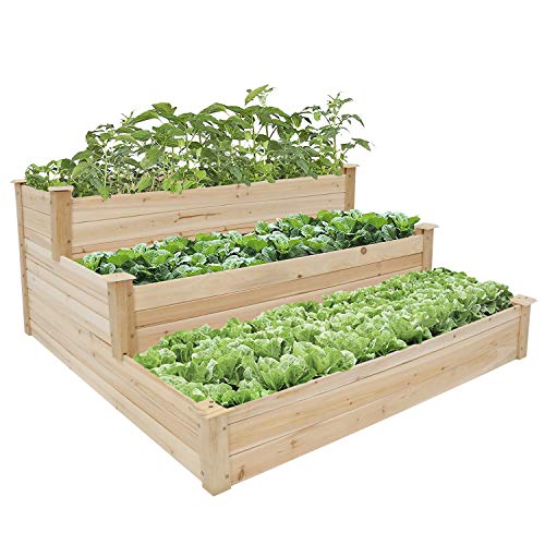 Kinbor 3 Tire Raised Garden Bed Outdoor Patio Wooden Elevated Planter Box for Vegetable Herb Flower