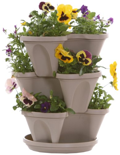 Stone Color 3-Tier Stacking Planter – Vertical Gardening for Herbs, Vegetables, Flowers – Patented Grid System – Best Self Watering Planter – BPA Free