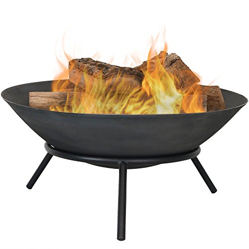 Sunnydaze Cast Iron Fire Pit Bowl – Outdoor 22 Inch Fireplace – Wood Burning Patio & Backyard Firepit – Small Round Portable Sturdy Stand
