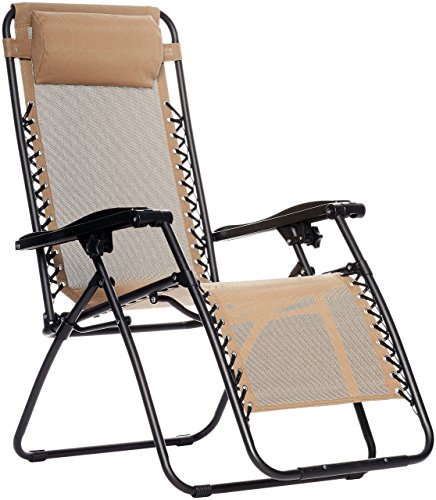 AmazonBasics Outdoor Zero Gravity Lounge Folding Chair, Beige