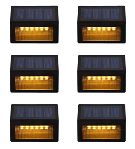 Solar Step Lights ，LED Solar Powered Step Lights Wireless Waterproof Outdoor Security Lamps Lighting for Steps Stairs Paths Patio Decks(Pack 6,Warm Yellow Light) (6 Pack)