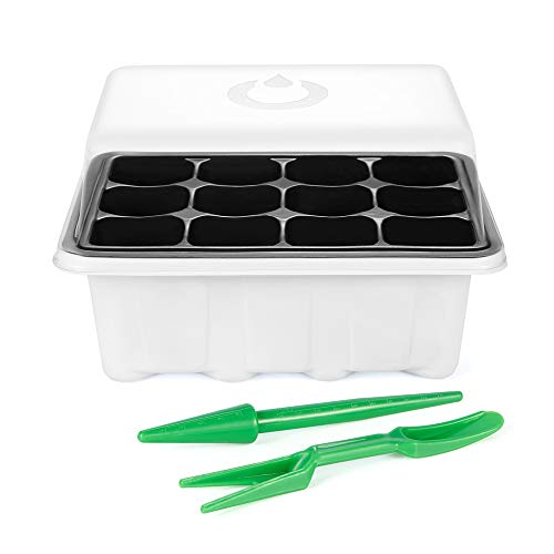 OPULENT SYSTEMS 10 Sets Seed Trays 120 Cells Seedling Starter Tray Garden Plant Germination Kit Seed Starting Tray with Dome and Base, Hand Tool Kits for Indoor Hydroponic Plants Growing