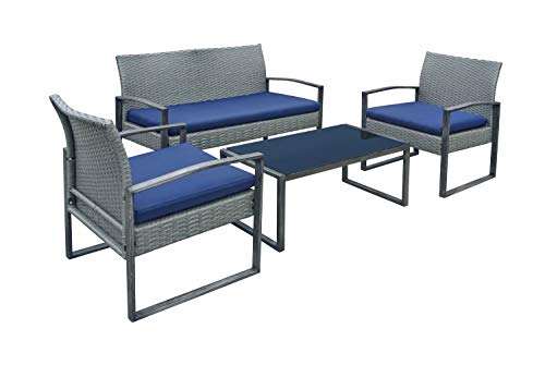Stellahome Wicker Patio Furniture Outdoor Conversation Sets 4 Piece Cushioned Chairs Table Bistro Set for Porch, Poolside or Balcony